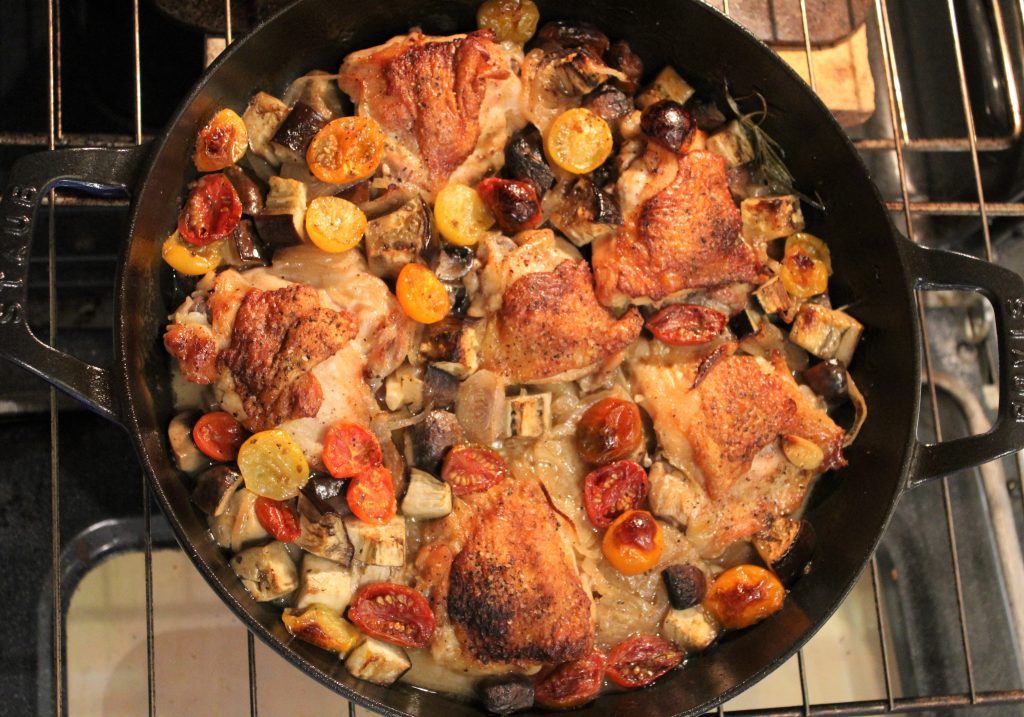Chicken Thighs with Mushrooms, Eggplant and Tomatoes Lisa and Frances Cook